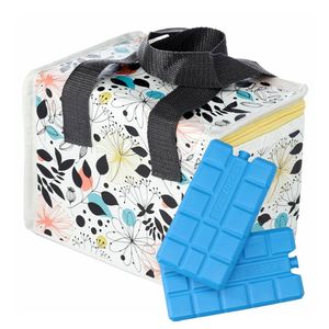 Puckator Kleine lunch koeltas met 2x koelelement - bloemen print - 4,4 liter - Koeltas