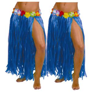 Hawaii verkleed rokje - 2x - voor volwassenen - blauw - 75 cm - rieten hoela rokje - tropisch