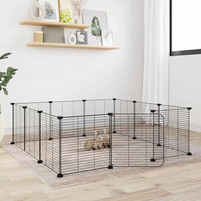 VidaXL Huisdierenkooi met deur 12 panelen 35x35 cm staal zwart