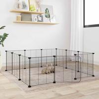 VidaXL Huisdierenkooi met deur 12 panelen 35x35 cm staal zwart
