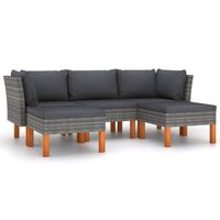 vidaXL 5-delige Loungeset met kussens poly rattan grijs - thumbnail