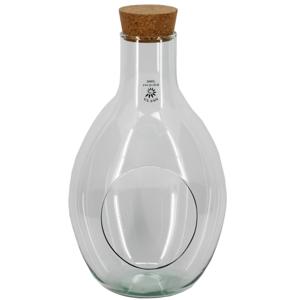 Bela Arte Sierfles terrarium met kurk dop - D25 x H37 cm - transparant glas - met gat