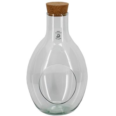 Bela Arte Sierfles terrarium met kurk dop - D25 x H37 cm - transparant glas - met gat