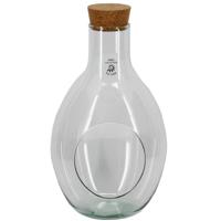 Bela Arte Sierfles terrarium met kurk dop - D25 x H37 cm - transparant glas - met gat