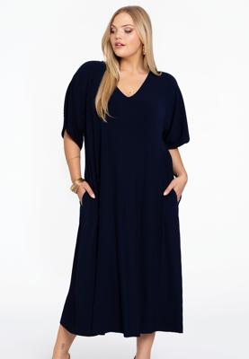 Yoek Jurk met V-hals PLISSE | Blauw | Maat 58/60