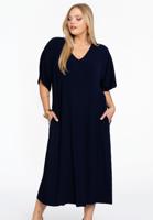 Yoek Jurk met V-hals PLISSE | Blauw | Maat 58/60