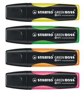 STABILO GREEN BOSS, milieuvriendelijke markeerstift, etui met 4 kleuren