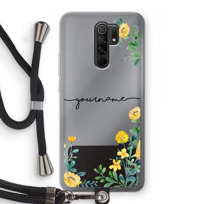 Gele bloemen: Xiaomi Redmi 9 Transparant Hoesje met koord