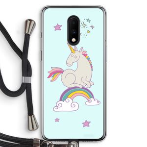 Regenboog eenhoorn: OnePlus 7 Transparant Hoesje met koord