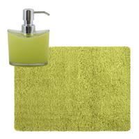 MSV badkamer droogloop tapijt - Langharig - 50 x 70 cm - incl zeeppompje 260 ml - limegroen