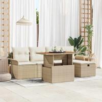 Tuinbankenset met kussen met opslag 6 pcs Beige poly rattan