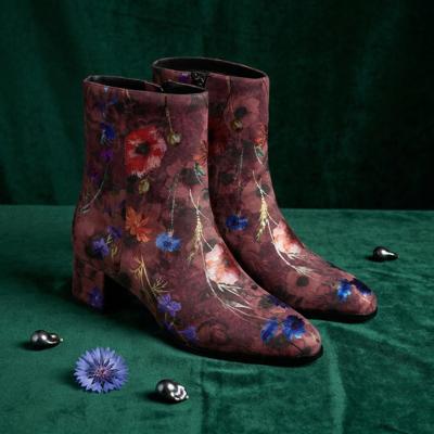Rosso Velour Flora Lady Boot Lureaux - Handgemaakte Nette Schoenen Voor Heren Rosso Velour Flora Lady Boot Lureaux - Handgemaakte Nette Schoenen Voor Heren
