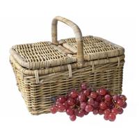 Mand met hengsel - bruin - 50 x 35 x 25 cm - rotan - gevlochten riet - hengselmand