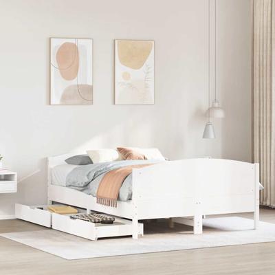 Bedframe zonder matras massief grenenhout wit 140x190 cm