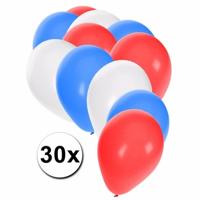 Shoppartners Party Ballonnen - 30x stuks - rood-wit-blauw - latex - 27 cm - versiering