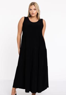 Yoek Jurk met ruches | Zwart | Maat 58/60
