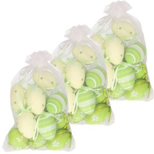 Set van 36x stuks paaseitjes groen in organza zakje 6 cm