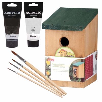 Houten vogelhuisje/nestkastje 22 cm - zwart/zilvergrijs Dhz schilderen pakket