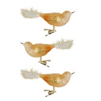 3x stuks luxe glazen decoratie vogels op clip goud 11 cm   -