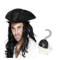 Piraat accessoires verkleedset direhoekige hoed en piratenhaak   -