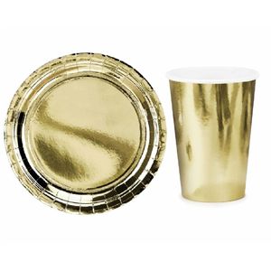 Tafel dekken feestartikelen goud kleur 16x bordjes/16x drink bekers