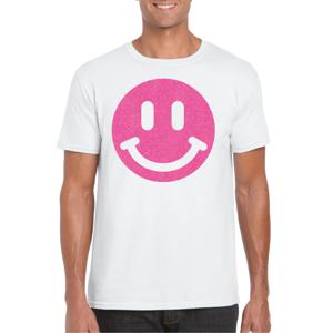 Verkleed T-shirt voor heren - smiley - wit - carnaval/foute party - feestkleding