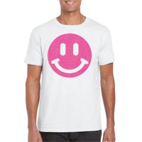 Verkleed T-shirt voor heren - smiley - wit - carnaval/foute party - feestkleding - thumbnail