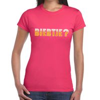 Biertje tekst t-shirt roze dames - thumbnail