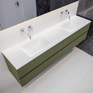 Mondiaz Vica Cloud badmeubel groen mat 200 cm 4 lades solid surface dubbele spoelbak zonder kraangat