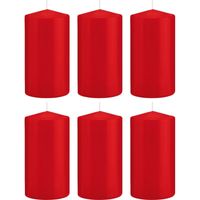 6x Rode cilinderkaarsen/stompkaarsen 8 x 15 cm 69 branduren