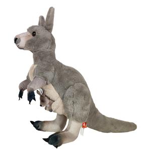 Wild Republic knuffel Kangoeroe - met baby - pluche - grijs - 30 cm - dieren knuffels