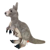 Wild Republic knuffel Kangoeroe - met baby - pluche - grijs - 30 cm - dieren knuffels