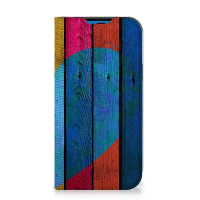 iPhone 14 Pro Book | Wallet Case | Wood Heart - Cadeau voor je Vriend