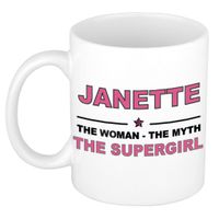Naam cadeau mok/ beker Janette The woman, The myth the supergirl 300 ml   - - thumbnail