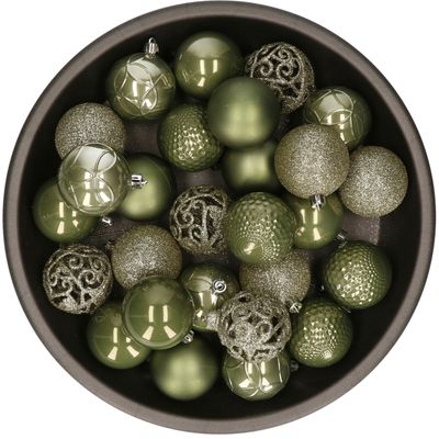 Kunststof kerstballen 37x stuks leger groen 6 cm