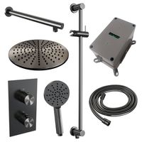 Regendoucheset Inbouw Brauer Gunmetal Edition Thermostatisch 30 cm met 3-Weg Omstelling, Wandarm, Glijstang en 3-Standen Handdouche Geborsteld - thumbnail