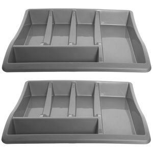 Bestekbak/keuken organizer - 2x - 5-vaks - Grijs - 39 x 39 x 6 cm - Bestekbakken