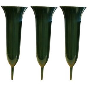 Grafvaas kunststof - 3x - groen - H37 cm - grafdecoratie - bloemenvaas voor herdenkingsplaats/kerkho