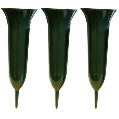Grafvaas kunststof - 3x - groen - H37 cm - grafdecoratie - bloemenvaas voor herdenkingsplaats/kerkho