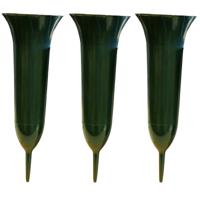Grafvaas kunststof - 3x - groen - H37 cm - grafdecoratie - bloemenvaas voor herdenkingsplaats/kerkho