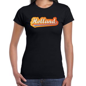 Zwart t-shirt Holland / Nederland supporter Holland met Nederlandse wimpel EK/ WK voor dames