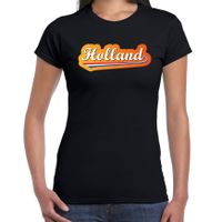 Zwart t-shirt Holland / Nederland supporter Holland met Nederlandse wimpel EK/ WK voor dames