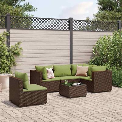 6-delige Loungeset met kussens poly rattan bruin