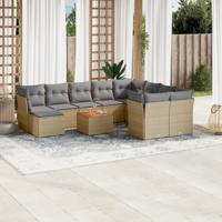 11-delige Loungeset met kussens poly rattan gemengd beige
