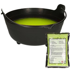 Halloween heksenketel/kookpot met heksensoep - 28 cm - incl. kleurpoeder groen