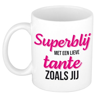 Super blij met een lieve tante zoals jij cadeau mok / beker wit 300 ml - Cadeau mokken