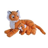 Pluche oranje tijger met welpje knuffels 38 cm speelgoed - thumbnail