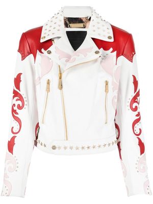 Philipp Plein veste en cuir à étoiles cloutées - Blanc