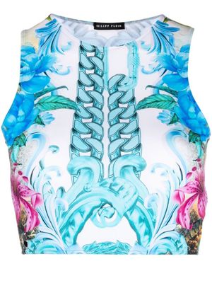 Philipp Plein haut crop à imprimé Hawaii - Bleu
