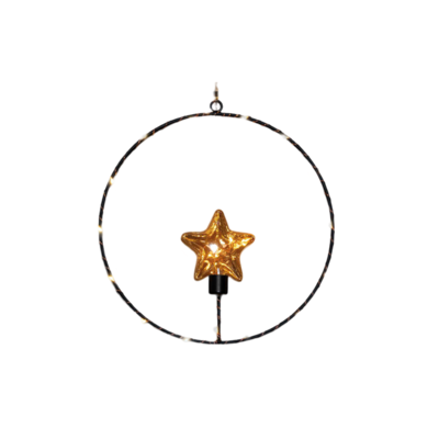 Cirkel met sterlampje 30led classic op batterij met timer ip20 3x25x26 cm zwart - Annas collection
